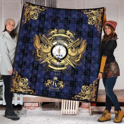 Scottish MacKay Blue 02 Clan Tartan Quilt - Military Logo Style Scottish Plaid Tartan Plaid