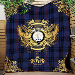 Scottish MacKay Blue 02 Clan Tartan Quilt - Military Logo Style Scottish Plaid Tartan Plaid