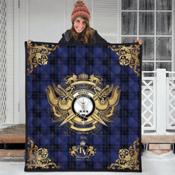 Scottish MacKay Blue 02 Clan Tartan Quilt - Military Logo Style Scottish Plaid Tartan Plaid