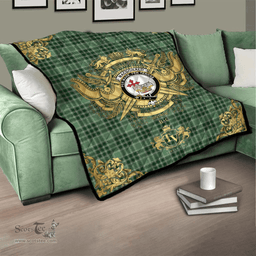 Scottish MacDonald Lord of the Isles Hunting 01 Clan Tartan Quilt - Military Logo Style Scottish Plaid Tartan Plaid