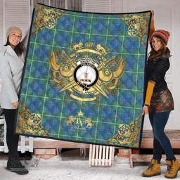 Scottish MacIntyre Hunting Ancient Clan Tartan Quilt - Military Logo Style Scottish Plaid Tartan Plaid