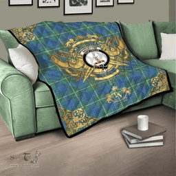 Scottish MacIntyre Hunting Ancient Clan Tartan Quilt - Military Logo Style Scottish Plaid Tartan Plaid