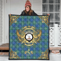 Scottish MacIntyre Hunting Ancient Clan Tartan Quilt - Military Logo Style Scottish Plaid Tartan Plaid