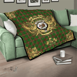 Scottish MacKinnon Hunting Modern Clan Tartan Quilt - Military Logo Style Scottish Plaid Tartan Plaid