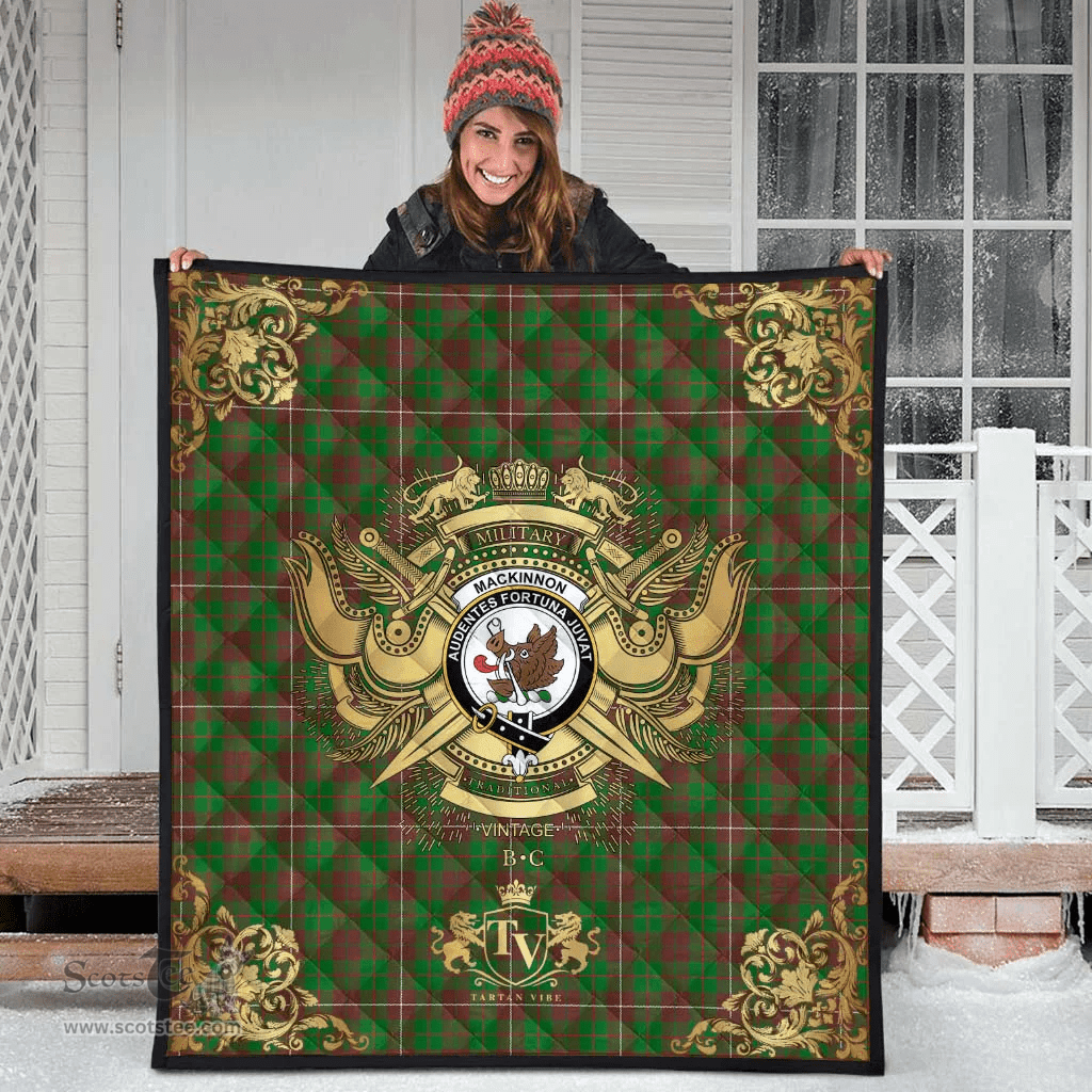Scottish MacKinnon Hunting Modern Clan Tartan Quilt - Military Logo Style Scottish Plaid Tartan Plaid