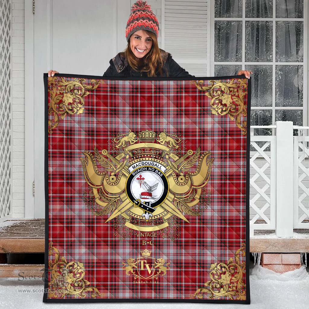 Scottish MacDougal Dress Clan Tartan Quilt - Military Logo Style Scottish Plaid Tartan Plaid