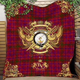Scottish Lumsden of Clova Clan Tartan Quilt - Military Logo Style Scottish Plaid Tartan Plaid