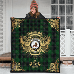 Scottish MacAulay Hunting Clan Tartan Quilt - Military Logo Style Scottish Plaid Tartan Plaid