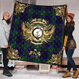 Scottish Lumsden Green Clan Tartan Quilt - Military Logo Style Scottish Plaid Tartan Plaid