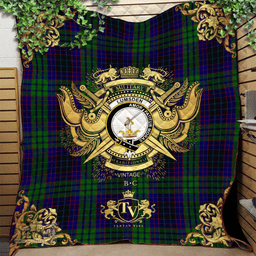Scottish Lumsden Green Clan Tartan Quilt - Military Logo Style Scottish Plaid Tartan Plaid
