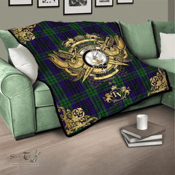 Scottish Lumsden Green Clan Tartan Quilt - Military Logo Style Scottish Plaid Tartan Plaid