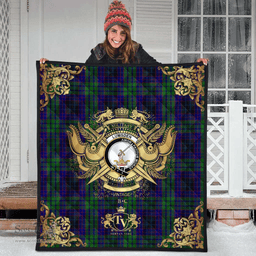 Scottish Lumsden Green Clan Tartan Quilt - Military Logo Style Scottish Plaid Tartan Plaid