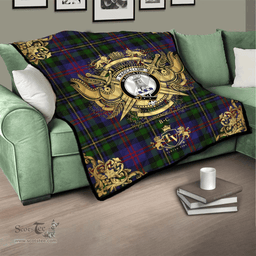 Scottish MacCallum of Berwick Clan Tartan Quilt - Military Logo Style Scottish Plaid Tartan Plaid