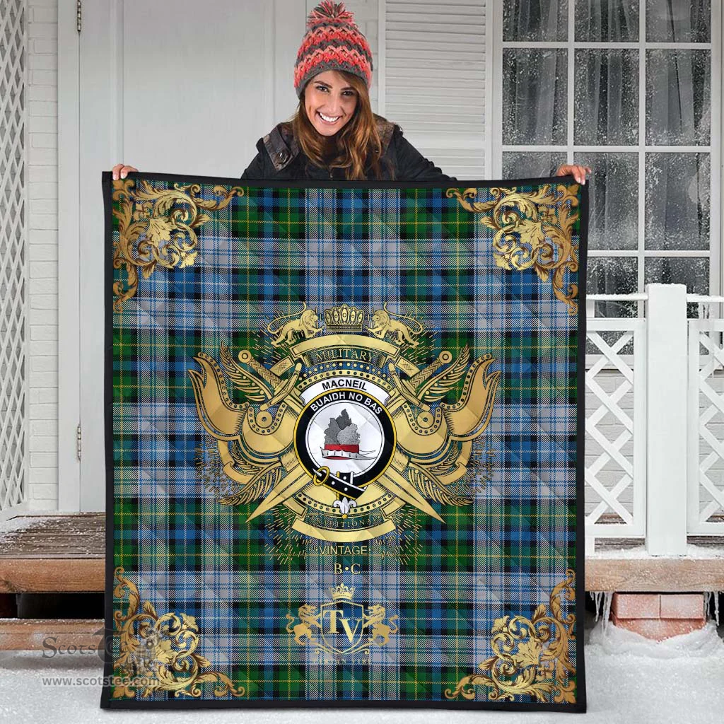 Scottish MacNeil Dress Clan Tartan Quilt - Military Logo Style Scottish Plaid Tartan Plaid