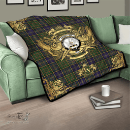 Scottish MacMillan Hunting Modern Clan Tartan Quilt - Military Logo Style Scottish Plaid Tartan Plaid