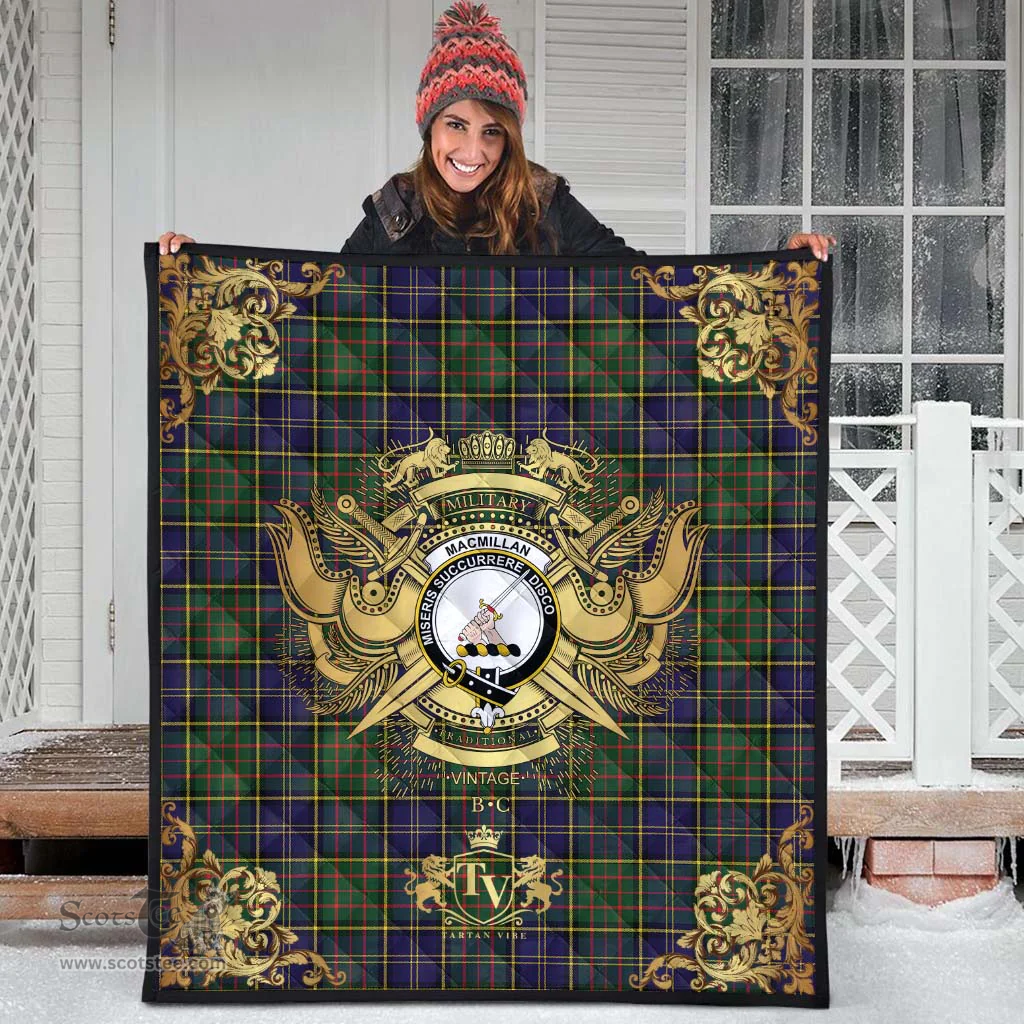 Scottish MacMillan Hunting Modern Clan Tartan Quilt - Military Logo Style Scottish Plaid Tartan Plaid