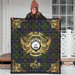 Scottish MacMillan Hunting Modern Clan Tartan Quilt - Military Logo Style Scottish Plaid Tartan Plaid
