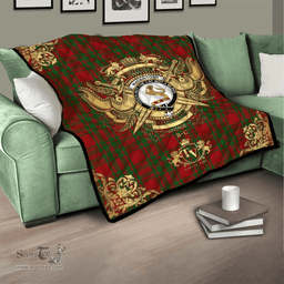 Scottish MacKintosh Red Clan Tartan Quilt - Military Logo Style Scottish Plaid Tartan Plaid