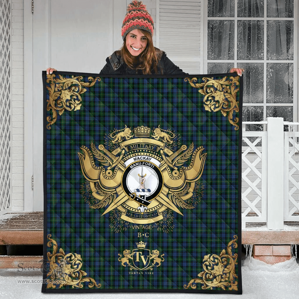 Scottish MacKay Bonner Clan Tartan Quilt - Military Logo Style Scottish Plaid Tartan Plaid