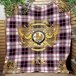 Scottish MacPherson Hunting Modern Clan Tartan Quilt - Military Logo Style Scottish Plaid Tartan Plaid