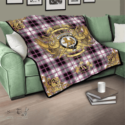 Scottish MacPherson Hunting Modern Clan Tartan Quilt - Military Logo Style Scottish Plaid Tartan Plaid