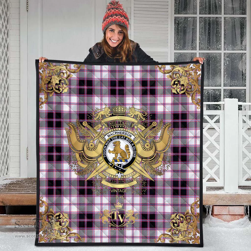 Scottish MacPherson Hunting Modern Clan Tartan Quilt - Military Logo Style Scottish Plaid Tartan Plaid
