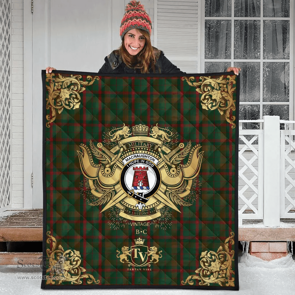 Scottish Macnaughton Hunting Clan Tartan Quilt - Military Logo Style Scottish Plaid Tartan Plaid