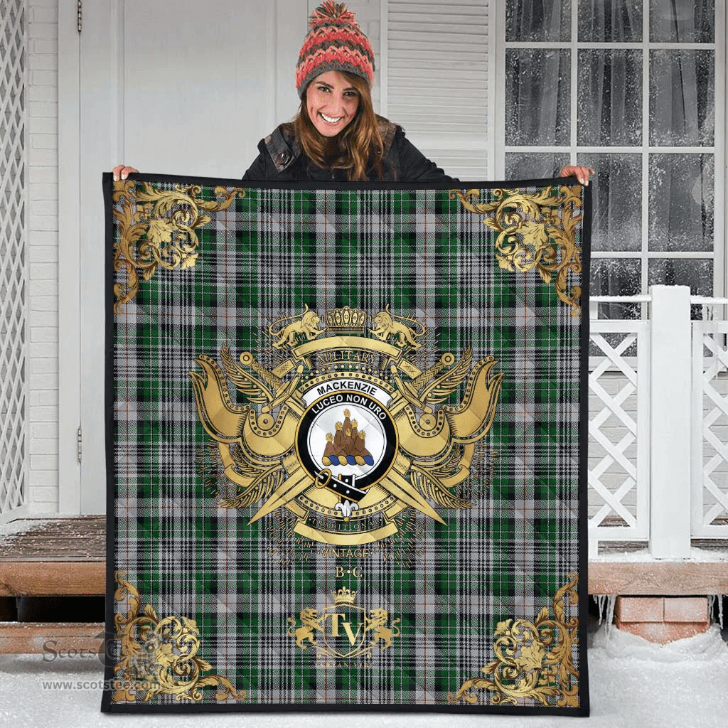 Scottish MacKenzie Hastie Clan Tartan Quilt - Military Logo Style Scottish Plaid Tartan Plaid