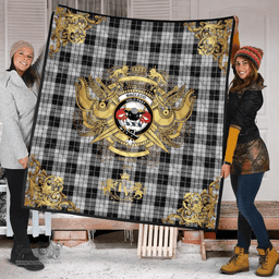 Scottish MacLeod Black and White Clan Tartan Quilt - Military Logo Style Scottish Plaid Tartan Plaid