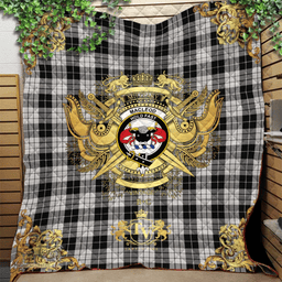 Scottish MacLeod Black and White Clan Tartan Quilt - Military Logo Style Scottish Plaid Tartan Plaid