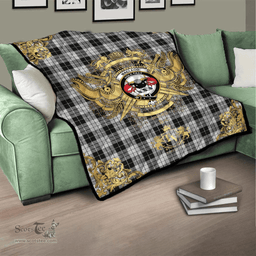 Scottish MacLeod Black and White Clan Tartan Quilt - Military Logo Style Scottish Plaid Tartan Plaid