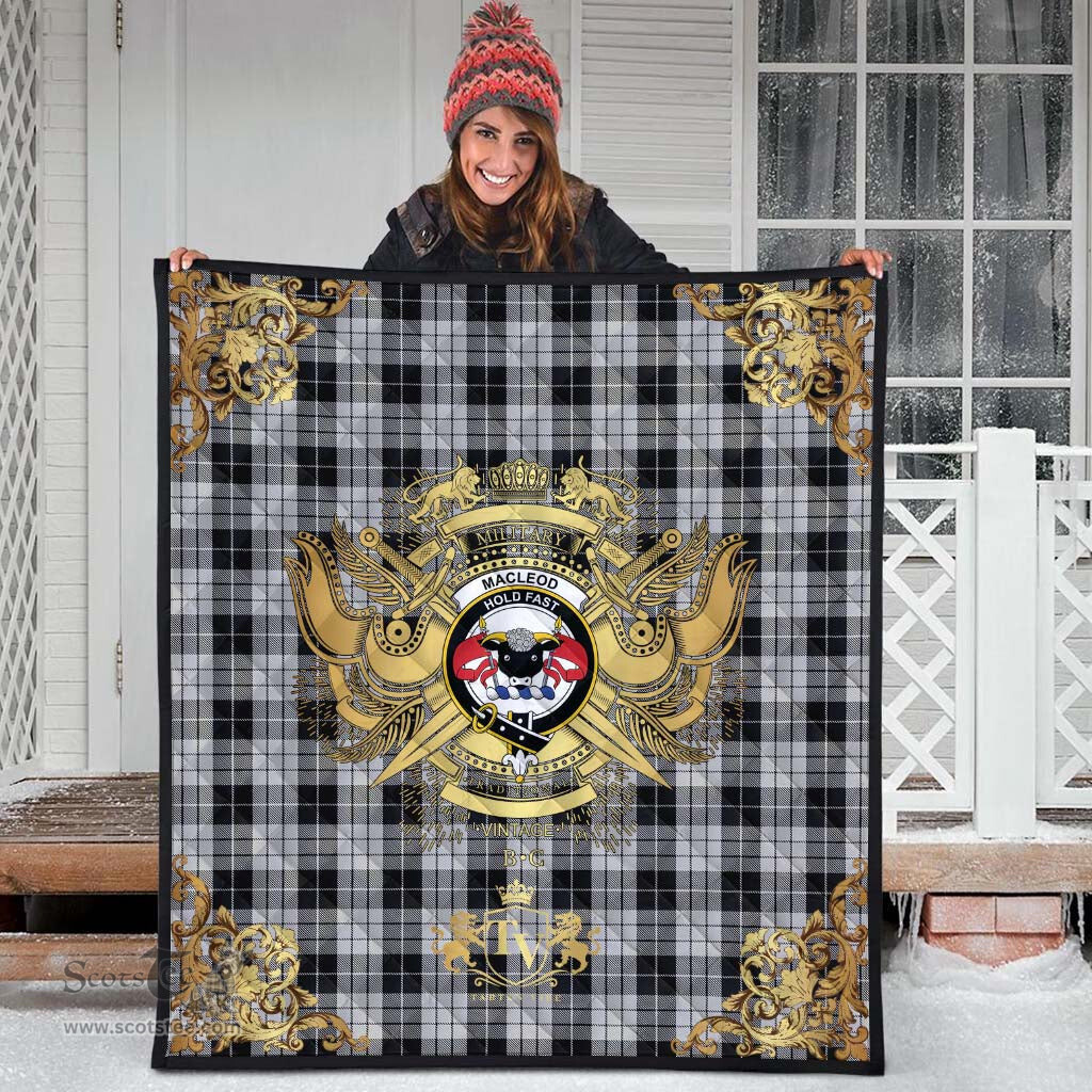 Scottish MacLeod Black and White Clan Tartan Quilt - Military Logo Style Scottish Plaid Tartan Plaid