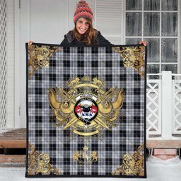 Scottish MacLeod Black and White Clan Tartan Quilt - Military Logo Style Scottish Plaid Tartan Plaid