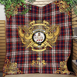 Scottish MacFarlane Dress Clan Tartan Quilt - Military Logo Style Scottish Plaid Tartan Plaid