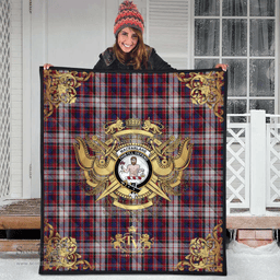 Scottish MacFarlane Dress Clan Tartan Quilt - Military Logo Style Scottish Plaid Tartan Plaid