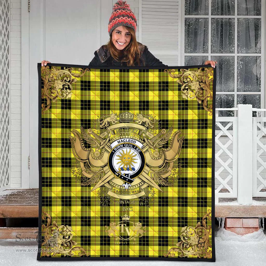 Scottish MacLeod of Lewis Modern Clan Tartan Quilt - Military Logo Style Scottish Plaid Tartan Plaid
