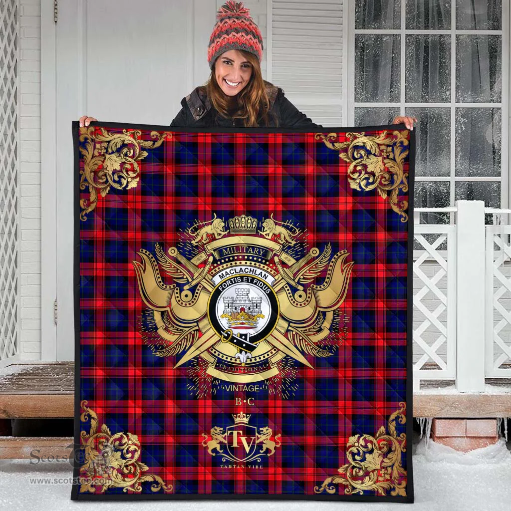 Scottish MacLachlan Modern Clan Tartan Quilt - Military Logo Style Scottish Plaid Tartan Plaid