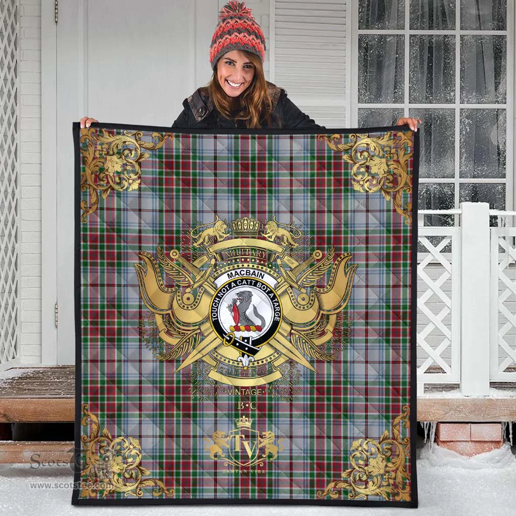 Scottish Macbain Dress Clan Tartan Quilt - Military Logo Style Scottish Plaid Tartan Plaid