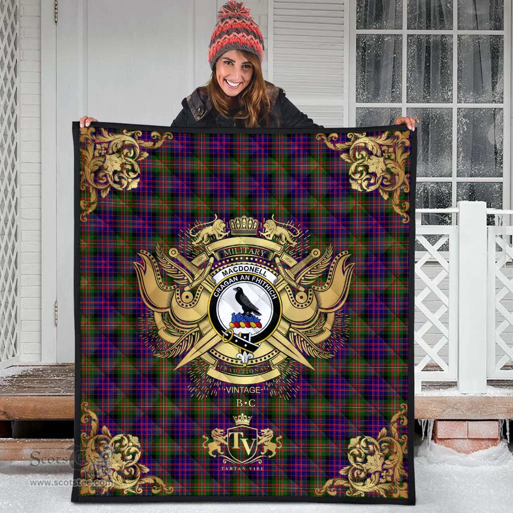 Scottish MacDonnell of Glengarry Modern Clan Tartan Quilt - Military Logo Style Scottish Plaid Tartan Plaid