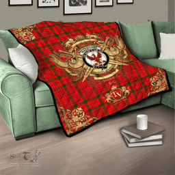 Scottish MacDonnell of Keppoch Modern Clan Tartan Quilt - Military Logo Style Scottish Plaid Tartan Plaid