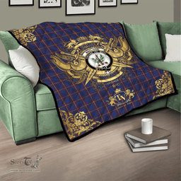 Scottish MacLaine of Lochbuie Clan Tartan Quilt - Military Logo Style Scottish Plaid Tartan Plaid