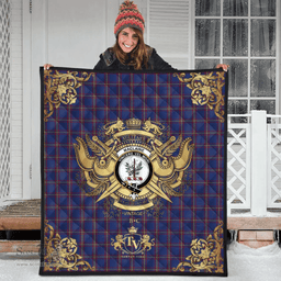 Scottish MacLaine of Lochbuie Clan Tartan Quilt - Military Logo Style Scottish Plaid Tartan Plaid