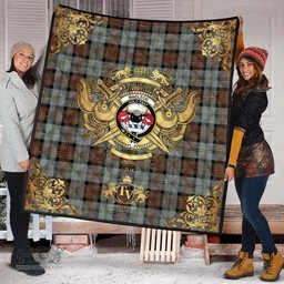 Scottish MacLeod of Harris Weathered Clan Tartan Quilt - Military Logo Style Scottish Plaid Tartan Plaid