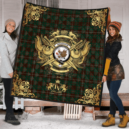 Scottish MacKinnon Hunting 03 Clan Tartan Quilt - Military Logo Style Scottish Plaid Tartan Plaid