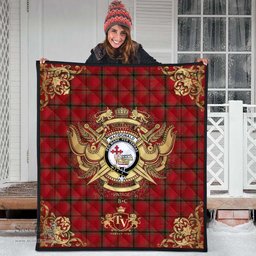 Scottish MacDonald of Belfinlay Clan Tartan Quilt - Military Logo Style Scottish Plaid Tartan Plaid