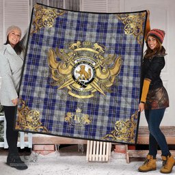 Scottish MacPherson Dress Blue Clan Tartan Quilt - Military Logo Style Scottish Plaid Tartan Plaid