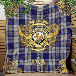 Scottish MacPherson Dress Blue Clan Tartan Quilt - Military Logo Style Scottish Plaid Tartan Plaid