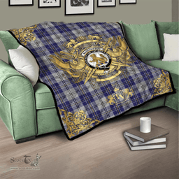 Scottish MacPherson Dress Blue Clan Tartan Quilt - Military Logo Style Scottish Plaid Tartan Plaid