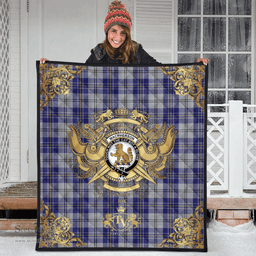 Scottish MacPherson Dress Blue Clan Tartan Quilt - Military Logo Style Scottish Plaid Tartan Plaid