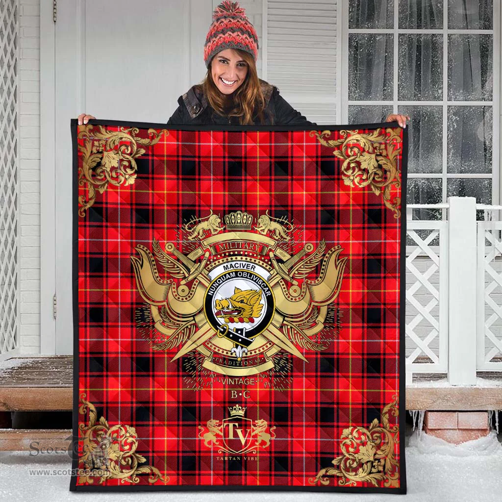 Scottish MacIver Modern Clan Tartan Quilt - Military Logo Style Scottish Plaid Tartan Plaid
